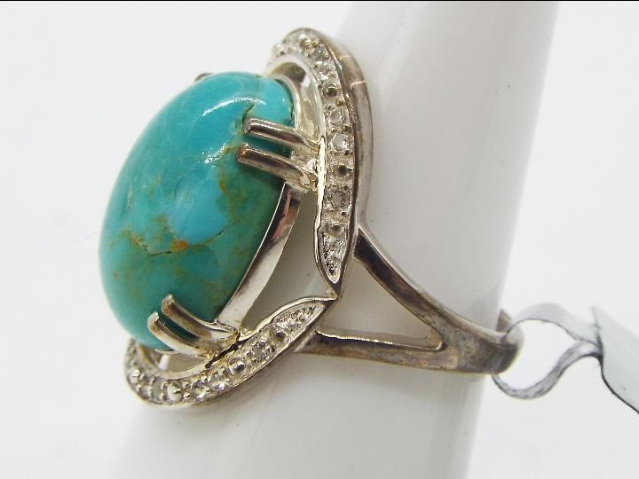 A Cochise Turquoise & White Topaz Sterling Silver Ring size L to M issued in a limited edition 1 of - Image 2 of 4