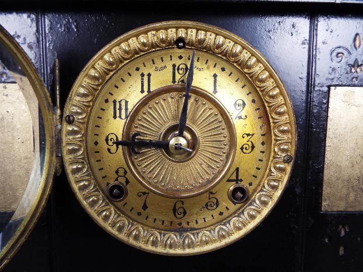 A cast iron cased mantel clock by Ansonia, USA, - Image 2 of 4
