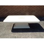 Eddi Rose Collection of Italy - a white marble effect rectangular coffee table with column support,