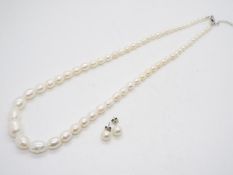 An unenhanced Cultured Pearl Graduated necklace set with sterling silver issued in a limited