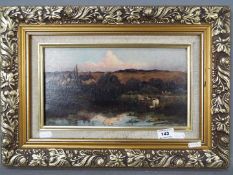 Sidney Pike - Oil on board landscape scene with cattle taking water at a lake, signed lower left,