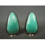 A pair of Frigast Denmark, silver and guilloche enamel salt and pepper pots, approximately 5.