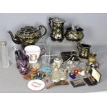 A mixed lot to include ceramics, glassware, silver topped sugar caster, plated ware,