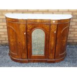 A marble topped credenza with inlaid decoration, approximately 86 cm x 120 cm x 36 cm.