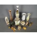 A collection of stone carvings, onyx, etc.