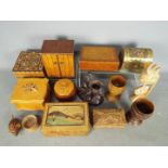 A collection of treen, trinket boxes, Japanese puzzle box and similar.