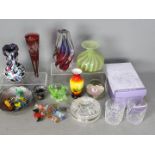 A collection of glassware to include art glass vase, cut to clear glassware, Murano glass sweets,