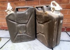 Military - two British Army surplus 20 litre Jerry cans marked W for water use and dated