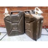 Military - two British Army surplus 20 litre Jerry cans marked W for water use and dated