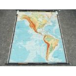 A vintage German school room map depicting the American continents, approximately 200 cm x 163 cm.