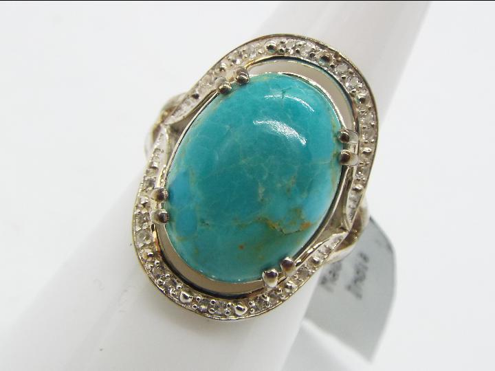 A Cochise Turquoise & White Topaz Sterling Silver Ring size L to M issued in a limited edition 1 of