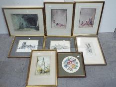 Three prints after Sir William Russell Flint and a small quantity of other prints and similar,