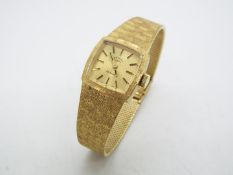 A 9ct gold cased Rotary wristwatch on 9ct gold snap clasp bracelet (16 cm length), approximately 31.