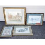 A pencil signed print after E R Sturgeon depicting Bath Abbey, mounted and framed under glass,