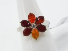 A Mexican Fire Opal & White Zircon Sterling Silver Ring size N to O issued in a limited edition 1