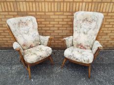 Ercol - Two Evergreen high back armchairs in Golden Dawn finish, one is design 913, the other 914.