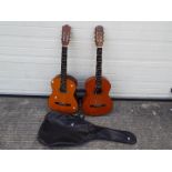 Two acoustic guitars comprising a Hohner MC05 and a Balmeria in soft case.