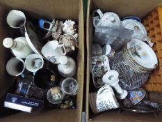 A mixed lot to include ceramics, glassware, plated ware, two boxes.