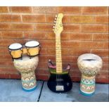 Music - a collection of musical instruments to include a set of bongo drums (a/f),
