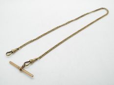 A 9ct gold watch chain with T bar, approximately 12.9 grams all in.