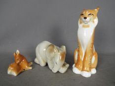 Three pottery animals, height of largest