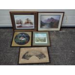 A collection of pictures to include a limited edition print, framed watercolour,