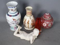 Lot to include an Egyptian style vase, Chinese style vase, glass vase,