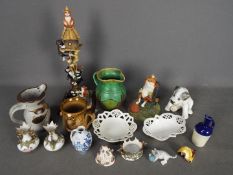 A Mixed lot of ceramics to include Delft, soviet Russian period dog figurine,