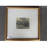 A framed print after Charles Tunnicliffe, depicting two dogs, mounted and framed under glass,