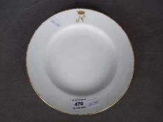 A Thomas Goode & Co, Copelands China plate with gilt rim and monogrammed N, approximately 22.