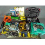 Lot to include hand tools, electric screwdriver, security light, door locks, padlocks and similar.