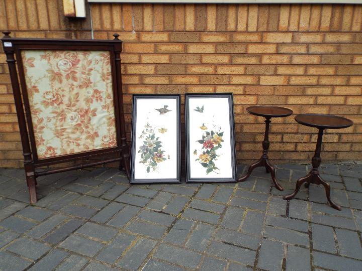 Lot to include a fire screen with carved and turned detailing (102 cm height),