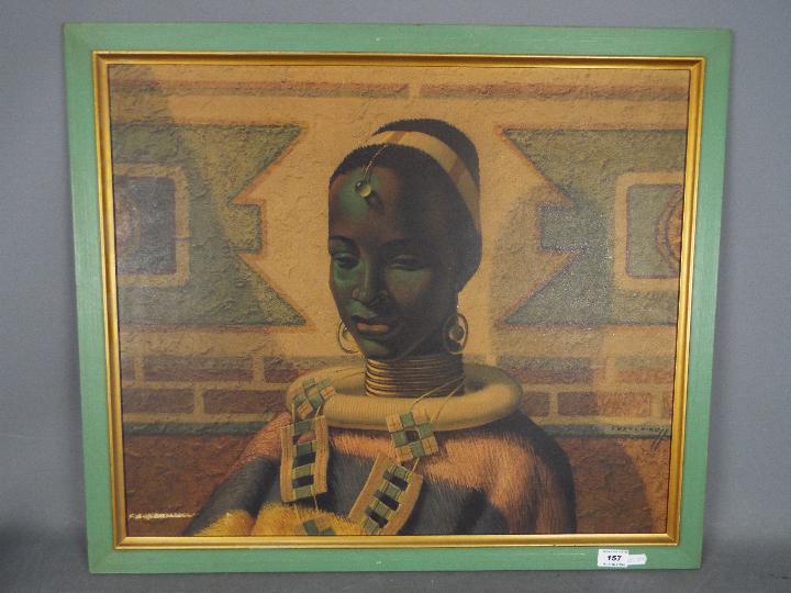 A framed print after Vladimir Tretchikoff, Lady Of Ndebele, labeled verso, - Image 2 of 5