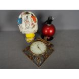 Lot to include a vintage Mr Happy bedside lamp, Paico wall clock and a Globemaster soda syphon.