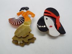 Two modern brooches in the style of art-deco lady's