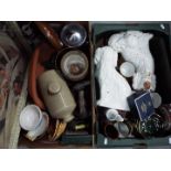 A mixed lot to include ceramics, metalware, glassware and similar, two boxes.