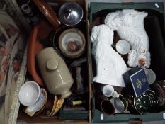 A mixed lot to include ceramics, metalware, glassware and similar, two boxes.