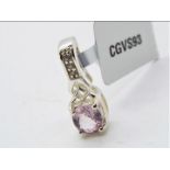 A Silver pendant set with Burmese Pink Spinel and White Zircon ATGW 0.
