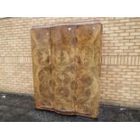 A large burr walnut veneered wardrobe with fitted interior measuring approximately 195 cm x 150 cm