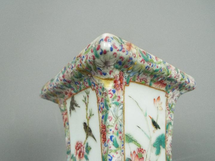 A Cantonese famille rose vase of square section, decorated with flowers and birds, - Image 5 of 16