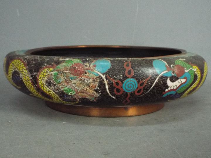 A cloisonné censer decorated to the interior with a front facing five clawed dragon and flaming - Image 4 of 12