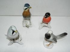 Karl Ens - Four Ceramic Birds. Amongst them a Jay, Bull Finch and Pied Wagtail.