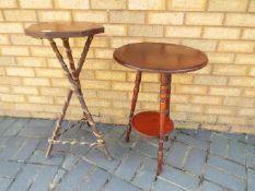 A gypsy table with octagonal top, approximately 76 cm x 35 cm and one similar.