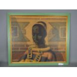 A framed print after Vladimir Tretchikoff, Lady Of Ndebele, labeled verso,
