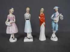 Royal Doulton - Four figurines comprising HN2186 Harlequin, HN2185 Columbine,
