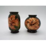 Moorcroft - Two Moorcroft Pottery miniature vases, decorated with hibiscus, largest approximately 5.