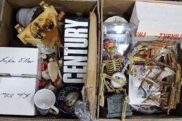 A mixed lot to include ceramics, literature, Christmas decoration, wooden puppets,