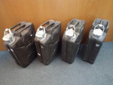 Military - Four British Army surplus 20 litre Jerry cans marked W for water use and dated.