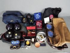 Lot to include three soft guitar cases, cased opera glasses, paperweights, jewellery boxes,