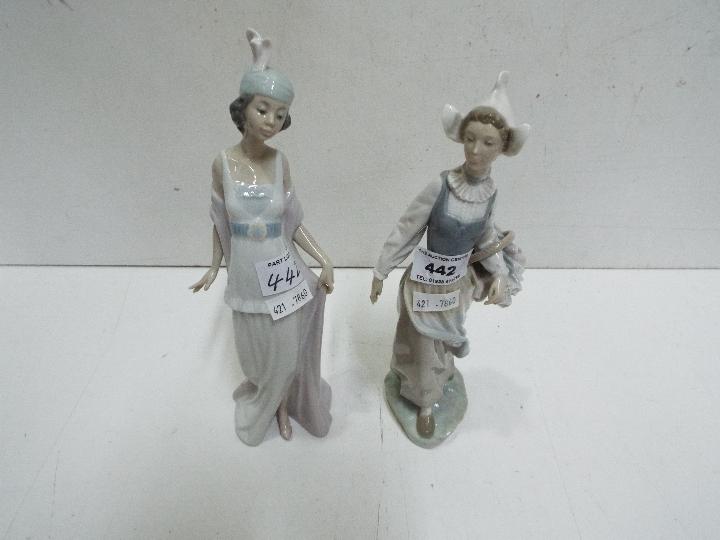 Lladro Two lady figures. Blue factory mark. Impressed marks 5788 M -12 N. 27cm high. (2). - Image 4 of 5